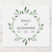 オリーブ緑色植物水彩 スパークリングワインラベル (シングルラベル)