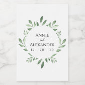 オリーブ緑色植物水彩 ワインラベル (シングルラベル)