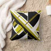 オリーブ緑、黒、白モシアク斜めデザイン クッション (ブランケット)