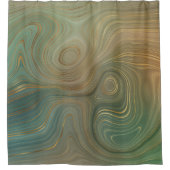 オリーブ自然地層 |グリーンインクと金ゴールドインク瑪瑙 シャワーカーテン (正面)