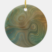 オリーブ自然地層 |グリーンインクと金ゴールドインク瑪瑙 セラミックオーナメント (裏面)