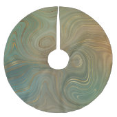 オリーブ自然地層 |グリーンインクと金ゴールドインク瑪瑙 ブラッシュドポリエステルツリースカート (正面)