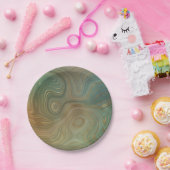 オリーブ自然地層 |グリーンインクと金ゴールドインク瑪瑙 ペーパープレート (パーティー)