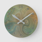 オリーブ自然地層 |グリーンインクと金ゴールドインク瑪瑙 ラウンド壁時計 (正面)
