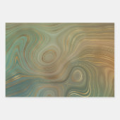 オリーブ自然地層 |グリーンインクと金ゴールドインク瑪瑙 ラッピングペーパーシート (正面2)