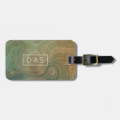 オリーブ自然地層 |緑と金ゴールドインクカスタム ラゲッジタグ (正面横)