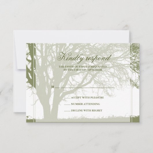 オリーブ色のカシの冬の結婚式の応答カード 出欠カード (正面)
