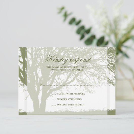 オリーブ色のカシの冬の結婚式の応答カード 出欠カード (スタンド正面)