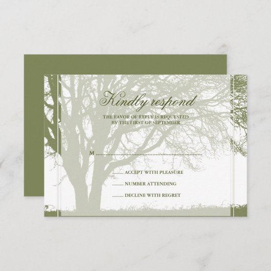 オリーブ色のカシの冬の結婚式の応答カード 出欠カード (正面/裏面)