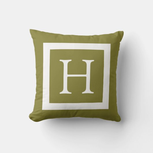 オリーブ色のカスタムのモノグラム クッション (正面)