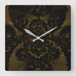 オリーブ色のステンドグラス蝶 スクエア壁時計