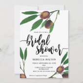 オリーブ色のトスカナ式の月桂樹のモダンなブライダルシャワーの招待 招待状 (正面)