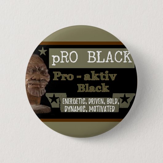 オリーブ色のプロ黒いボタン 缶バッジ (正面)