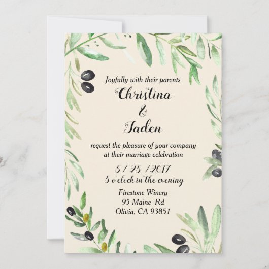 オリーブ色の結婚式招待状 招待状 (正面)
