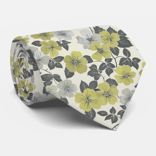 オリーブ色の花の色合い（緑と灰色） ネクタイ (ロール)