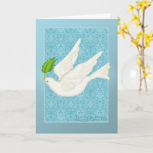 オリーブ色の葉との過ぎ越しの祝いのためのかわいらしい鳩 カード (黄色い花)