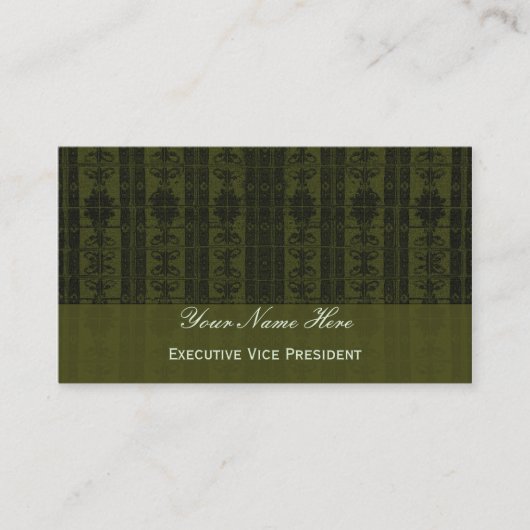 オリーブ色の黒のエレガントなパターン 名刺 (正面)