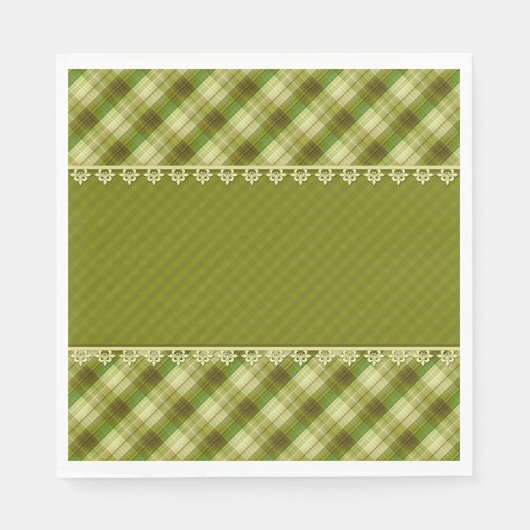 オリーブ色パッチワーク，オリーブ色の格子模様，緑 スタンダードランチョンナプキン (正面)