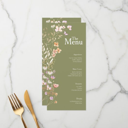 オリーブ花結婚のイベントメニューテーブルデコール メニュー (正面/裏面インサイチュ)