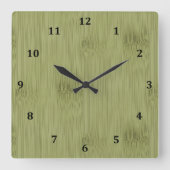 オリーブ苔の緑の木目の竹の外観 スクエア壁時計 (正面)