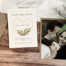 オリーブ葉とハートの結婚写真