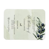 オリーブ葉の緑の水彩結婚式招待状 マグネット (横)