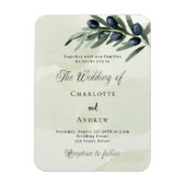 オリーブ葉の緑の水彩結婚式招待状 マグネット (縦)