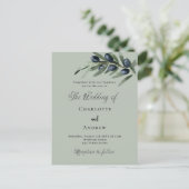 オリーブ葉の緑シンプルのの脚本集結婚中 インビテーションポストカード (スタンド正面)
