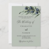 オリーブ葉の緑シンプルのの脚本集結婚中 招待状 (正面)