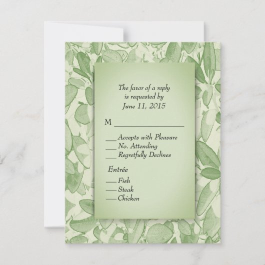 オリーブ葉のRSVPとメニューの選択 出欠カード (正面)