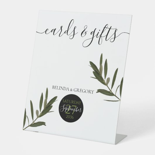 オリーブ葉グリーンリーウェディングカード&ギフト 台座サイン (正面)
