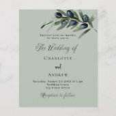 オリーブ葉グリーンリー予算結婚式招待状 チラシ (正面)