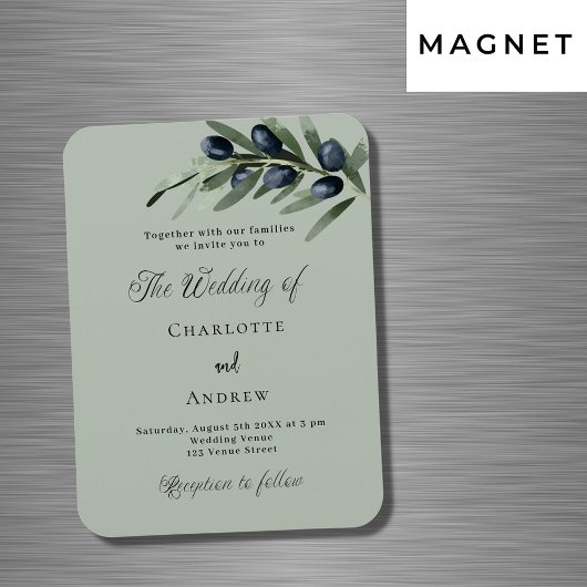 オリーブ葉グリーンリー高級結婚式招待状 マグネット