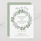 オリーブ葉リース。結婚式イタリアンは日付を保存する 招待状 (正面/裏面)