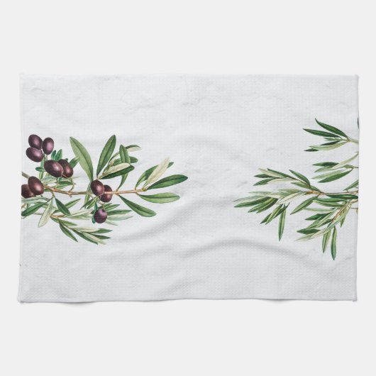 オリーブ葉地中海のギリシャ島 キッチンタオル (横)