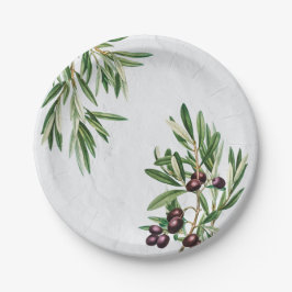 オリーブ葉地中海のギリシャ島 ペーパープレート