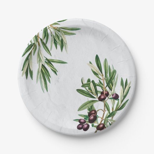 オリーブ葉地中海のギリシャ島 ペーパープレート (正面)