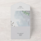 オリーブ葉結婚のダスティブルーレモン オールインワン招待状 (外側)