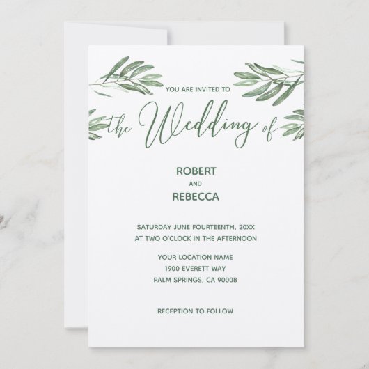 オリーブ葉結婚式招待状 招待状 (正面)