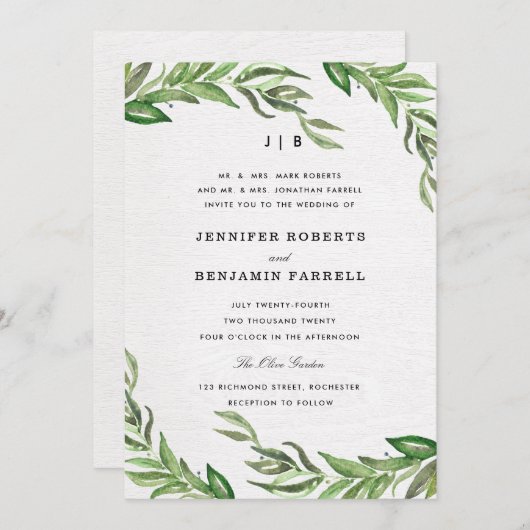 オリーブ葉結婚式招待状 招待状 (正面/裏面)