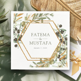 オリーブ葉金ゴールドブ結婚ランチ スタンダードカクテルナプキン