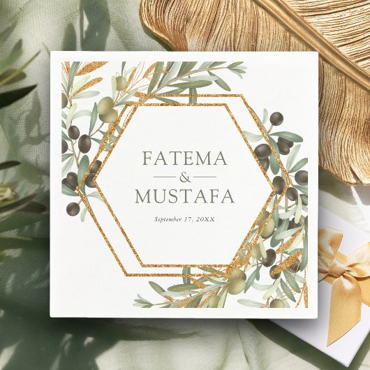 オリーブ葉金ゴールドブ結婚ランチ スタンダードカクテルナプキン