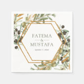 オリーブ葉金ゴールドブ結婚ランチ スタンダードカクテルナプキン (正面)