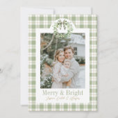 オリーブ金ゴールドプレイドリース名門私立校風のボウクリスマスカード (正面)