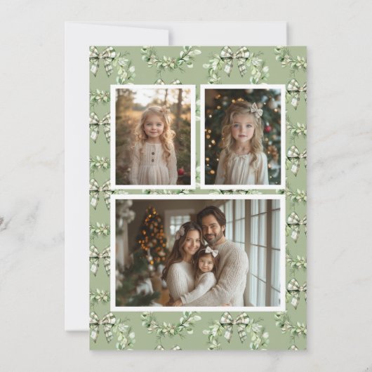 オリーブ金ゴールドプレイドリース名門私立校風のボウクリスマスカード (裏面)