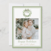 オリーブ金ゴールドプレイドリース名門私立校風のボウクリスマスカード シーズンカード (正面)