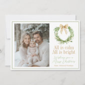 オリーブ金ゴールドプレイドリース名門私立校風のボウクリスマスカード シーズンカード (正面)