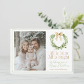 オリーブ金ゴールドプレイドリース名門私立校風のボウクリスマスカード シーズンカード (スタンド正面)