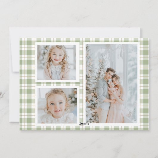 オリーブ金ゴールドプレイドリース名門私立校風のボウクリスマスカード シーズンカード (裏面)