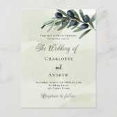 オリーブ離れの緑の水の色の結婚スクリプト インビテーションポストカード (正面)